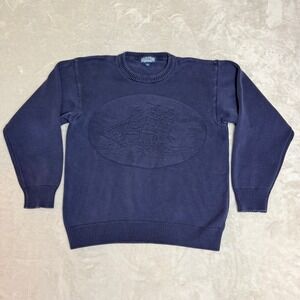 VTG Lands End Crewneck Sweater Men M Navy Blue Ship Fisherman 90s England Made